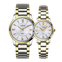 Casal Amantes da Moda Relógios de Luxo Completos em Aço Inoxidável Ouro para Homens Mulheres Presentes